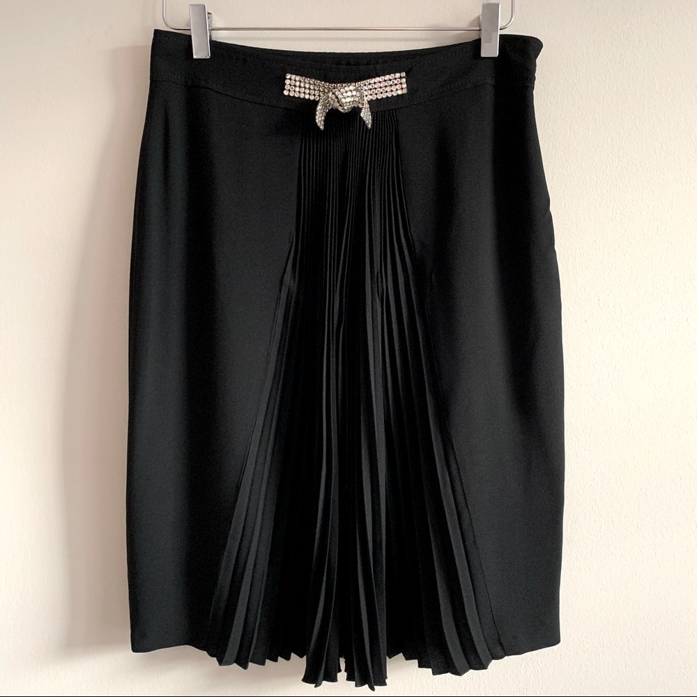 Bluemarine Pleated Front Jewel Knot Midi skirt Black - Picture 3 of 16